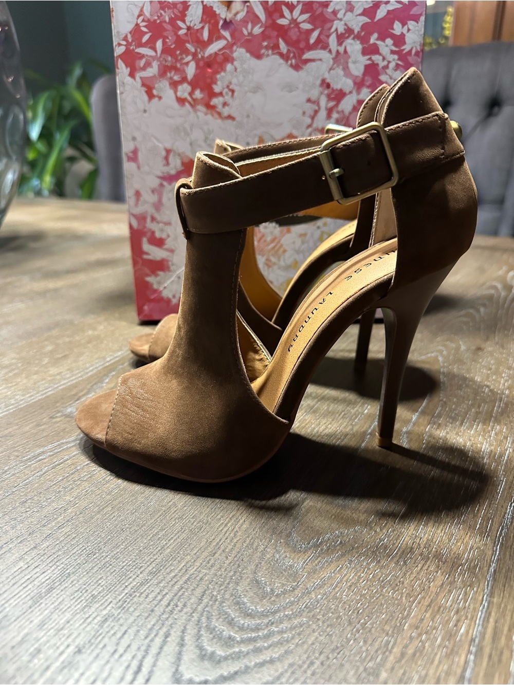 Chinese Laundry Brown Suede Open-Toe Ankle Strap Heels